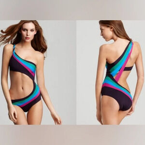 Becca by Rebecca Virtue purple strappy cutout one piece swimsuit size large